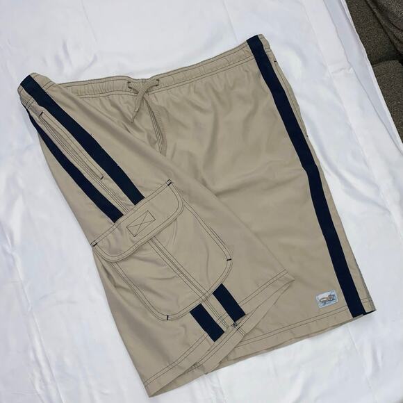 Vintage OP Ocean Pacific Men's Boardshorts Size Large Cream Stripe Swim Trunks - Picture 3 of 10
